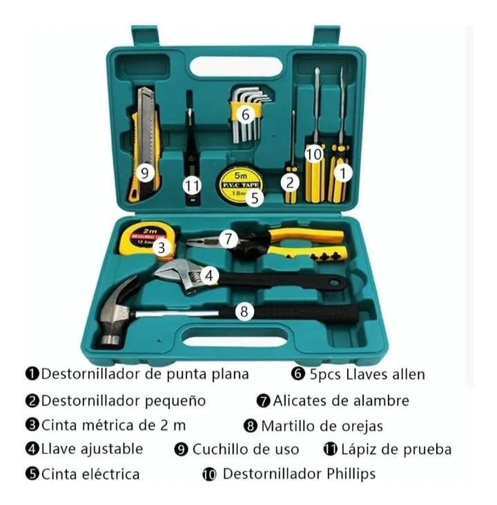 Kit de Herramientas Compacto – 11 piezas esenciales, organizado y portátil