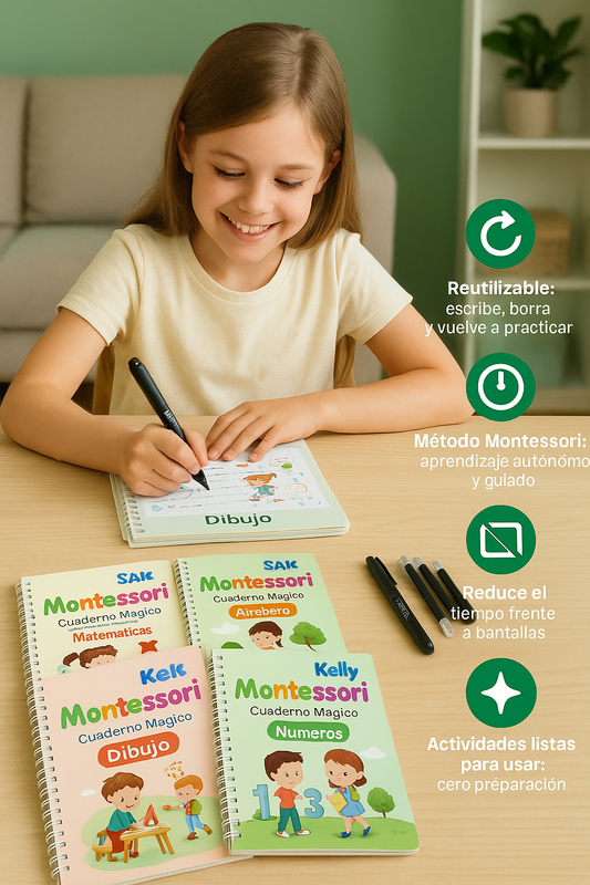 Cuadernos Mágicos Montessori ✨ Aprende Jugando – Escribe, Borra y Reutiliza