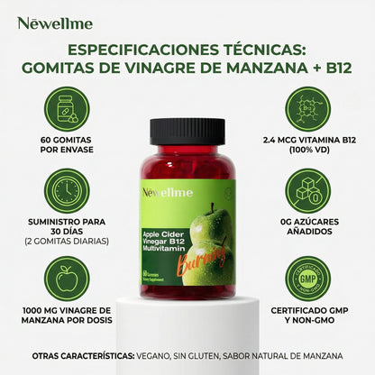 NEWELLME Apple Cider Vinegar B12 Gummies - Bienestar diario en una gomita fácil de tomar