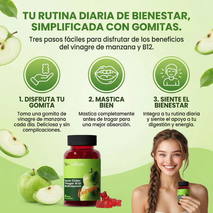 NEWELLME Apple Cider Vinegar B12 Gummies - Bienestar diario en una gomita fácil de tomar